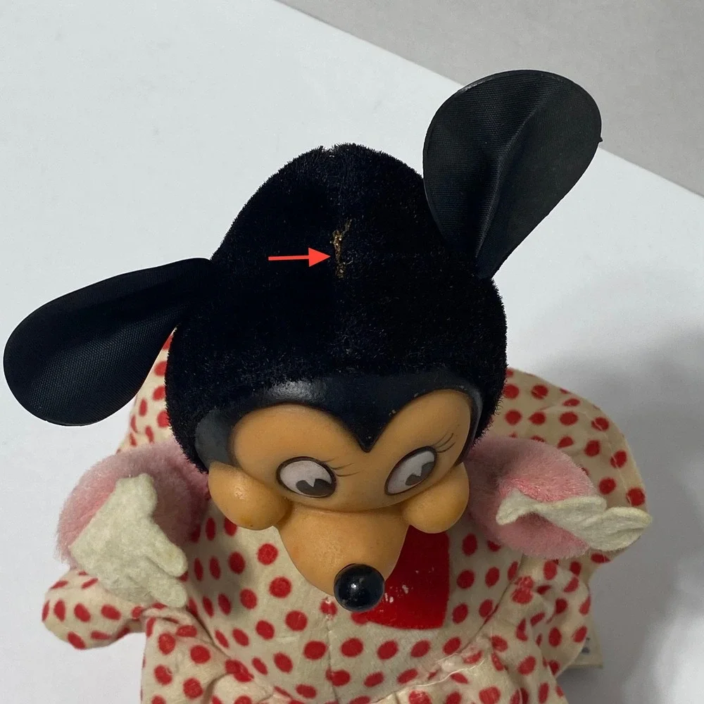 Vintage Walt Disney Minnie‎ Mouse Gund Rubber Face Plush Roly Poly Rattle *